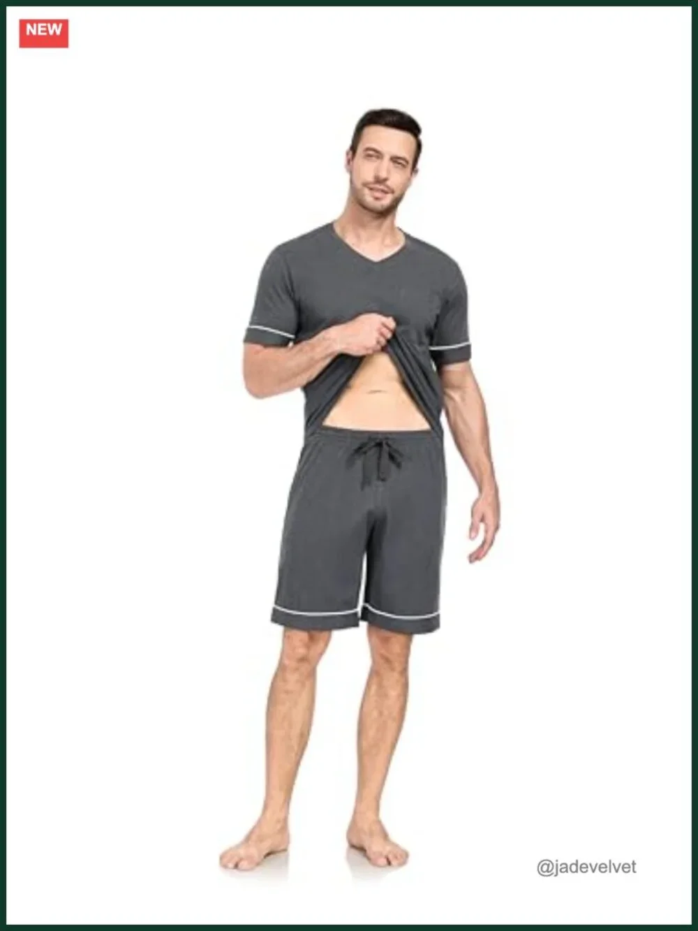 100% Cotton Men's Pajama Set Short Sleeve V-Neck Sleepwear Shorts with Pockets
